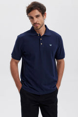 Polera Hombre Pique Básica Lisa Azul Marino