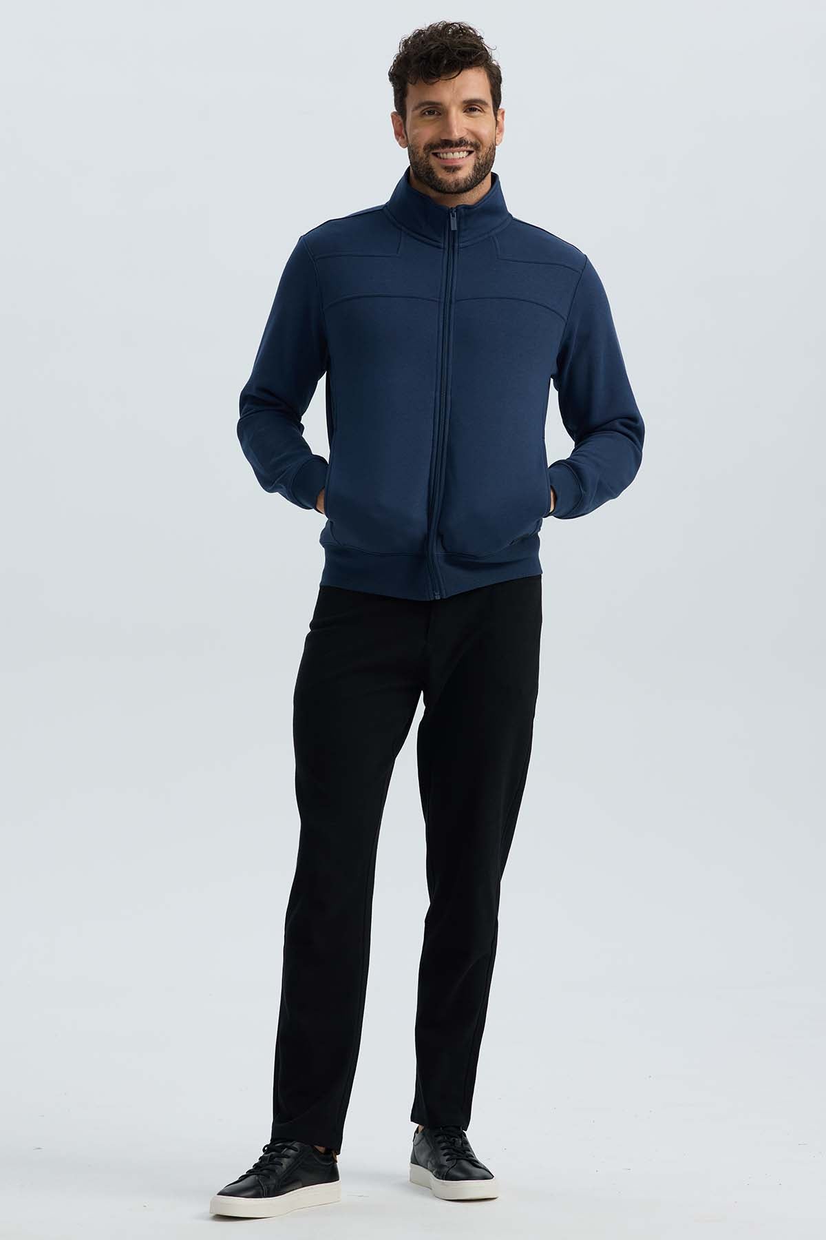 Polerón hombre full zipper azul