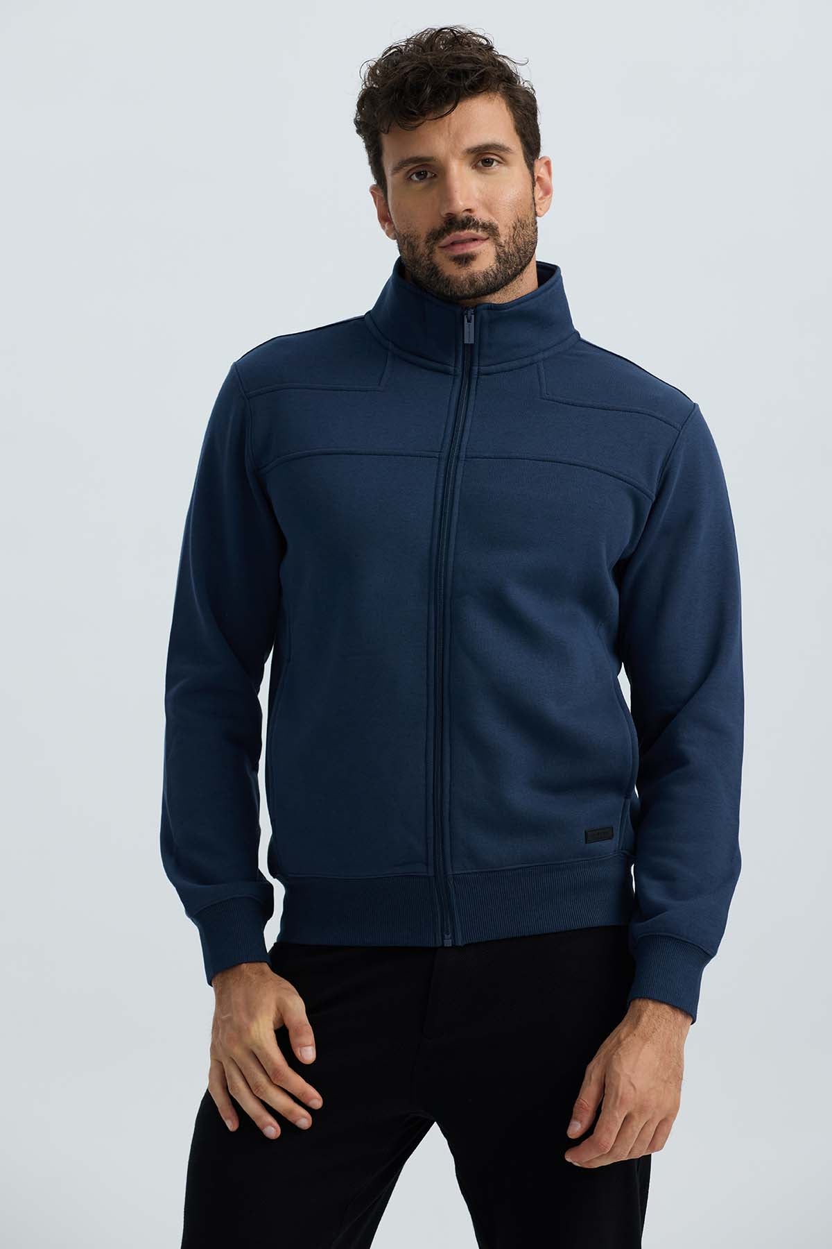 Polerón hombre full zipper azul