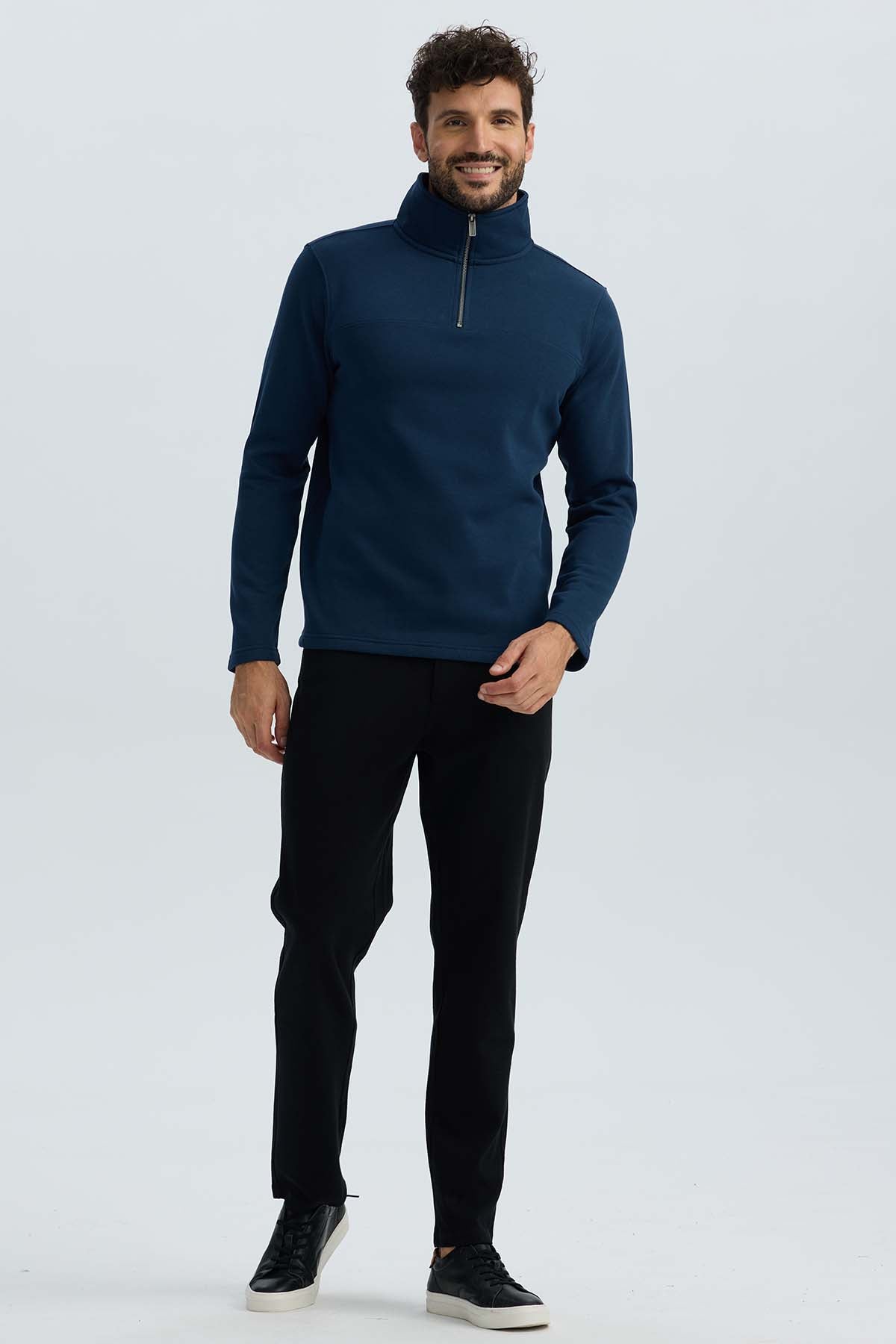 Polerón Hombre Half Zipper Liso Azul Marino