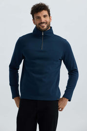 Polerón Hombre Half Zipper Liso Azul Marino