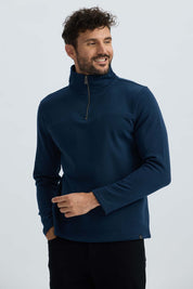 Polerón Hombre Half Zipper Liso Azul Marino
