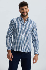 Camisa Hombre Cuadros Azul Denim
