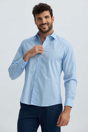 Camisa Hombre Cuello Italiano Celeste