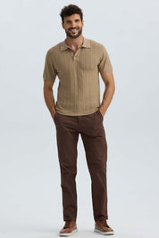 Polera Hombre Tejida Lineas Camel