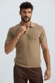 Polera Hombre Tejida Lineas Camel