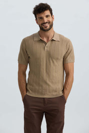 Polera Hombre Tejida Lineas Camel