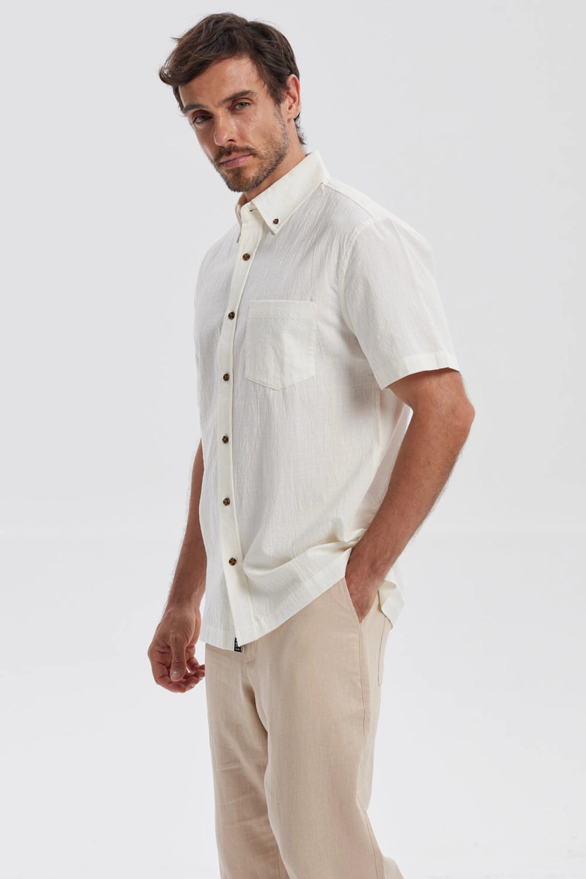 Camisa Hombre Con Bolsillo Crudo