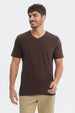 Polera básica café para hombre de manga corta sin estampa lisa y cuello en V ideal para cualquier ocasión casual
