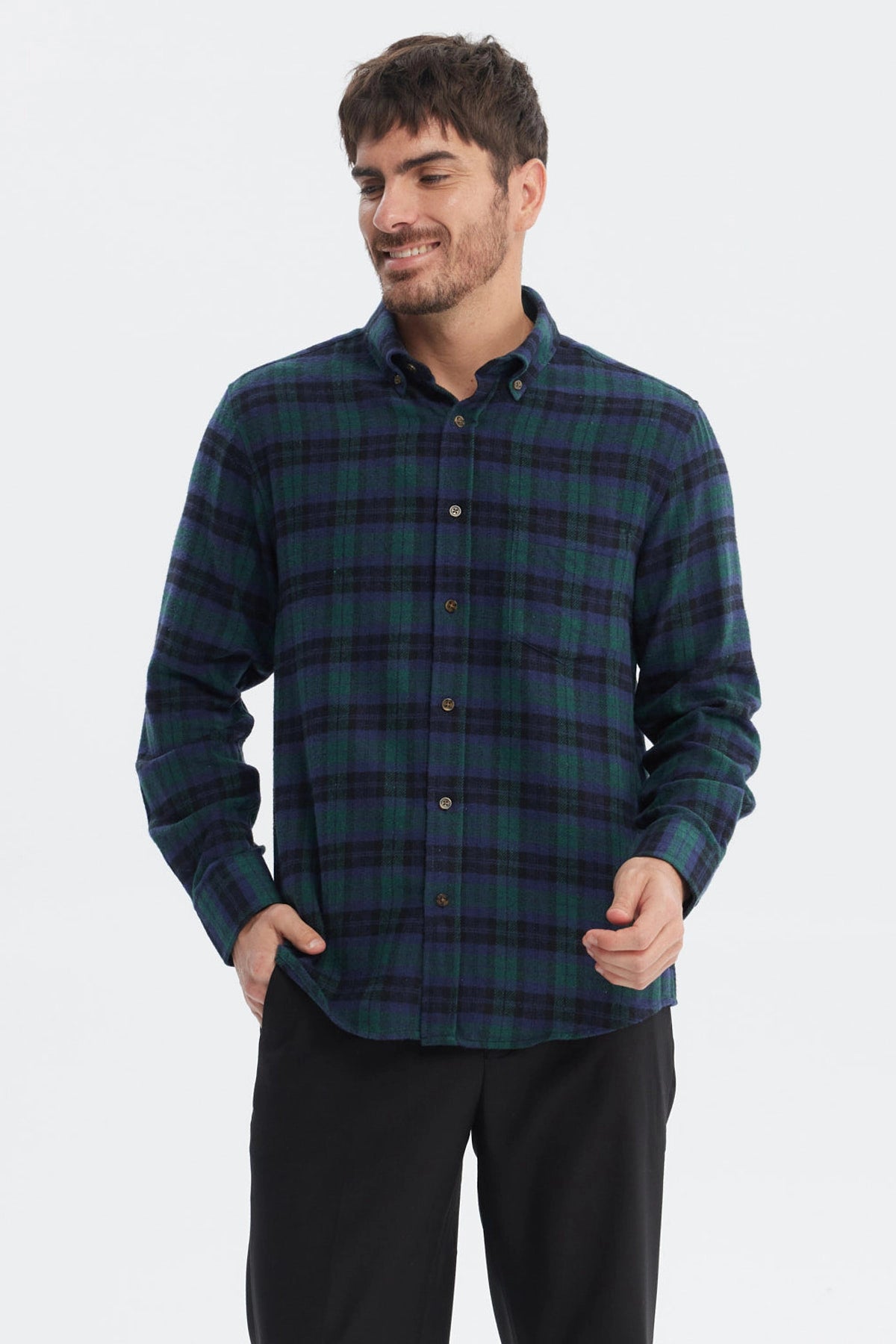 Camisa Hombre Franela Básica Verde Oscuro