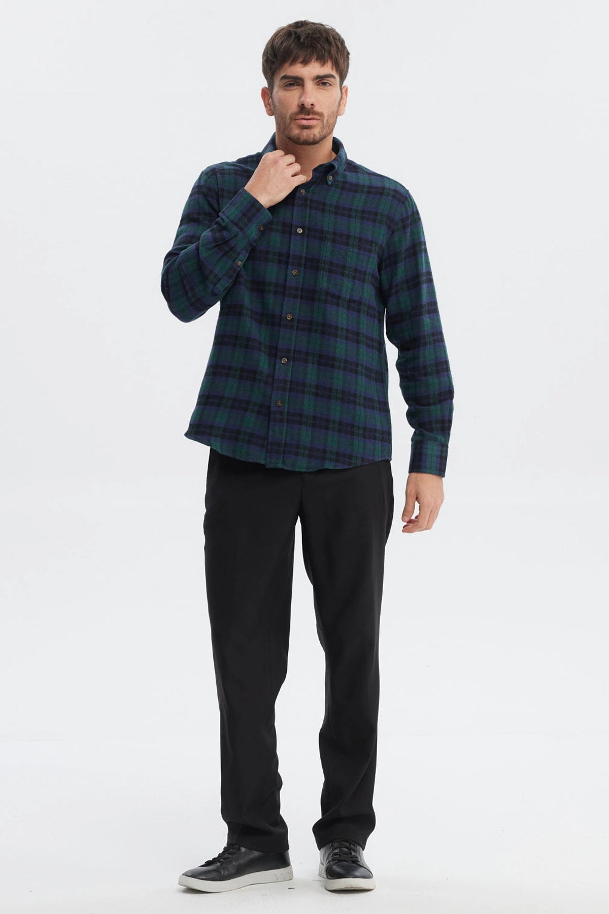 Camisa Hombre Franela Básica Verde Oscuro