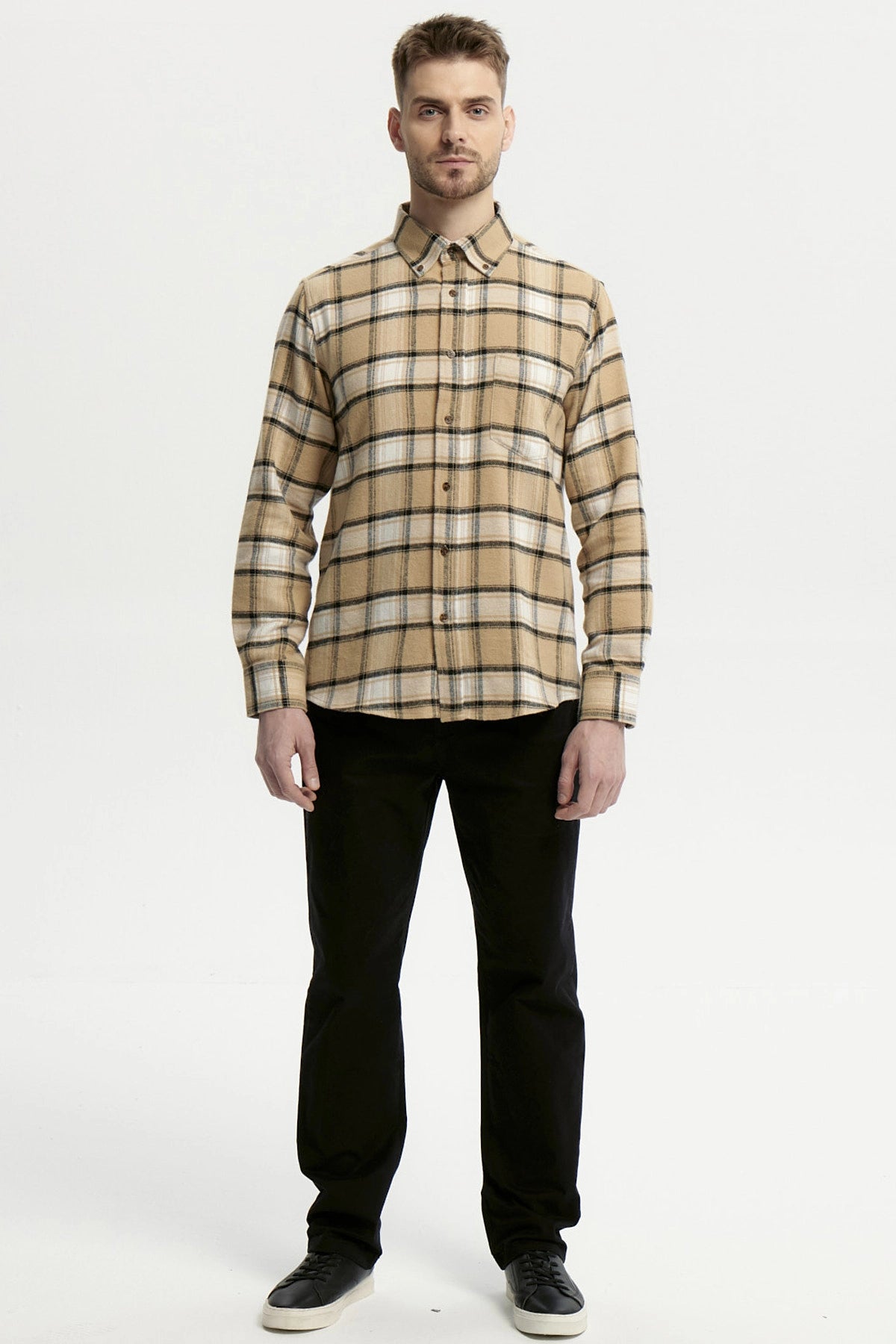 Camisa Hombre Franela Básica Camel
