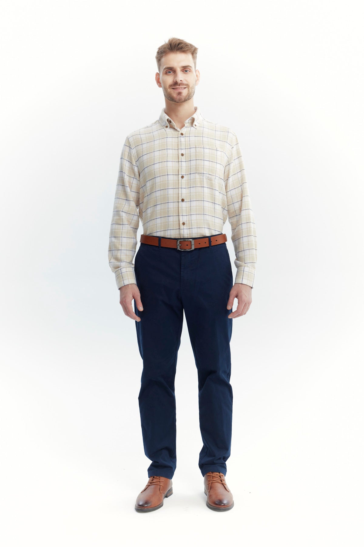 Camisa Hombre Franela Básica Beige