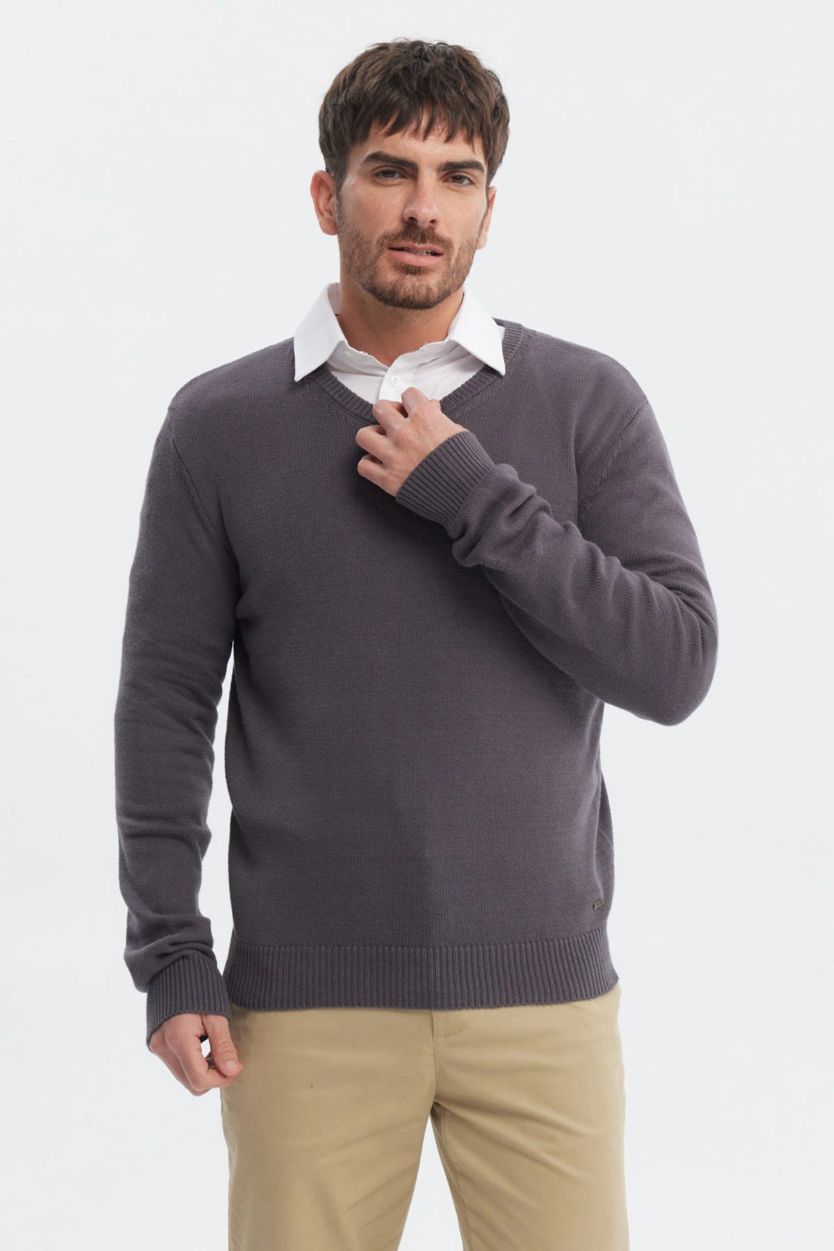 Sweater Hombre Básico Gris Melange
