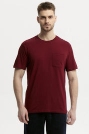 Polera Hombre Básica Con Bolsillo Burdeo