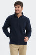 Polar hombre liso azul marino con cremallera completa y pequeño logo bordado en el pecho liso y sin estampa