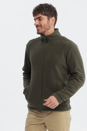 Polar verde liso para hombre con cierre frontal completo y cuello alto ideal para el invierno sin estampa visible