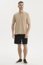 Polera Hombre Slim Cuello Camisero Beige