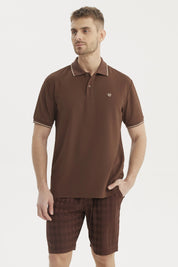 Polera Hombre Slim Cuello Camisero Chocolate