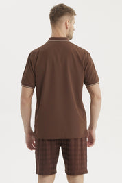Polera Hombre Slim Cuello Camisero Chocolate