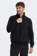 Polerón hombre negro con medio cierre cuello alto ajuste slim sin estampa lisa diseño sencillo y moderno