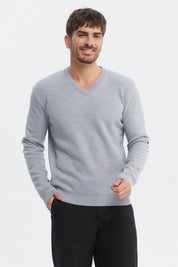Sweater Hombre Slim Cuello V Gris