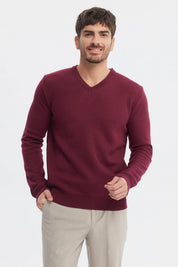 Sweater Hombre Slim Cuello V Rojo