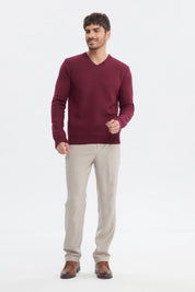Sweater Hombre Slim Cuello V Rojo