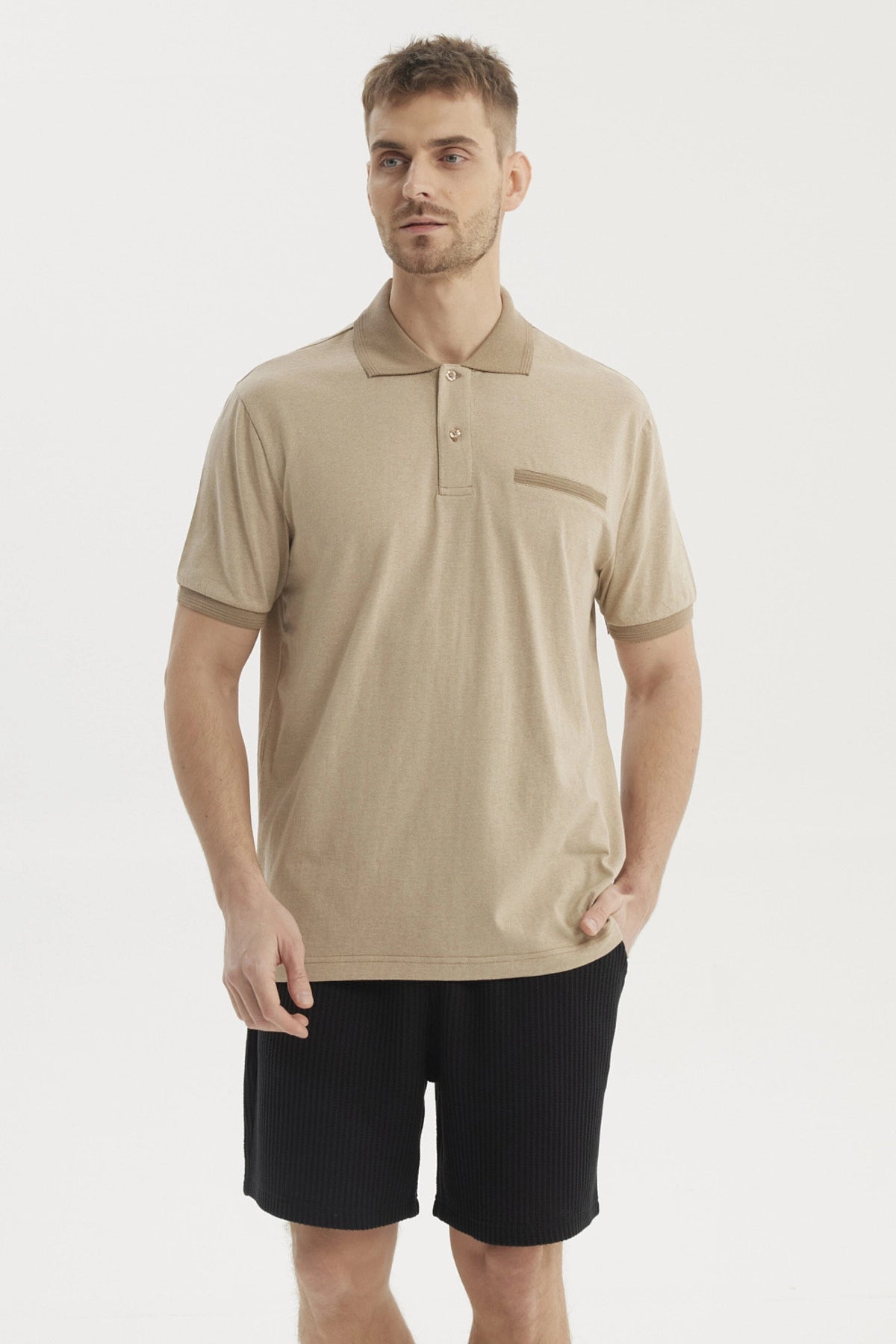 Polera Hombre Cuello Polo Jacquard Kaki