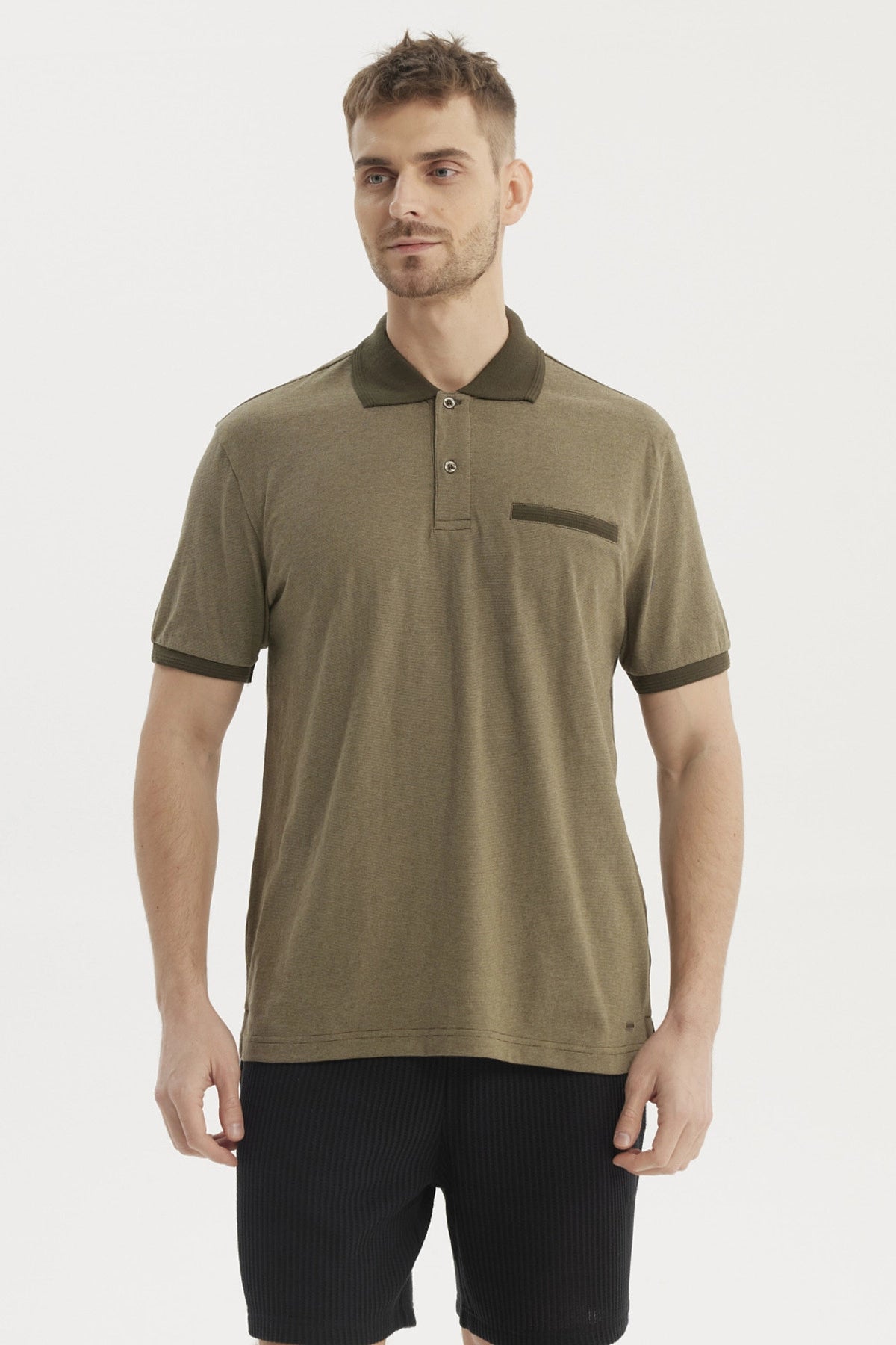 Polera Hombre Cuello Polo Jacquard Verde Oliva