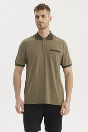 Polera Hombre Cuello Polo Jacquard Verde Oliva