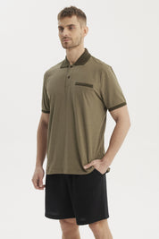 Polera Hombre Cuello Polo Jacquard Verde Oliva