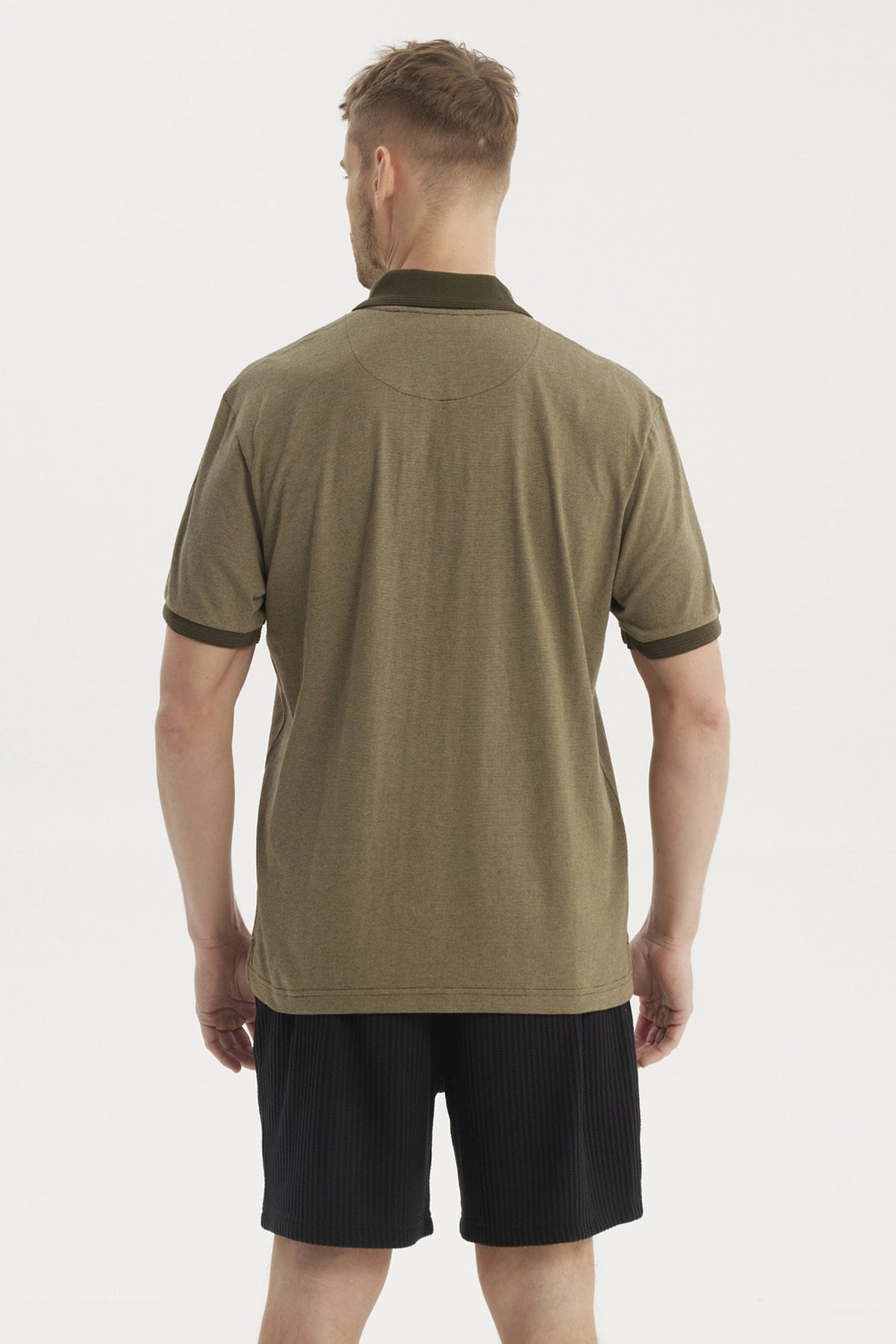 Polera Hombre Cuello Polo Jacquard Verde Oliva