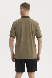 Polera Hombre Cuello Polo Jacquard Verde Oliva