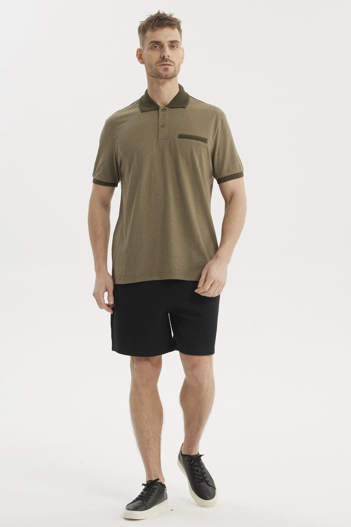 Polera Hombre Cuello Polo Jacquard Verde Oliva