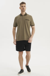 Polera Hombre Cuello Polo Jacquard Verde Oliva