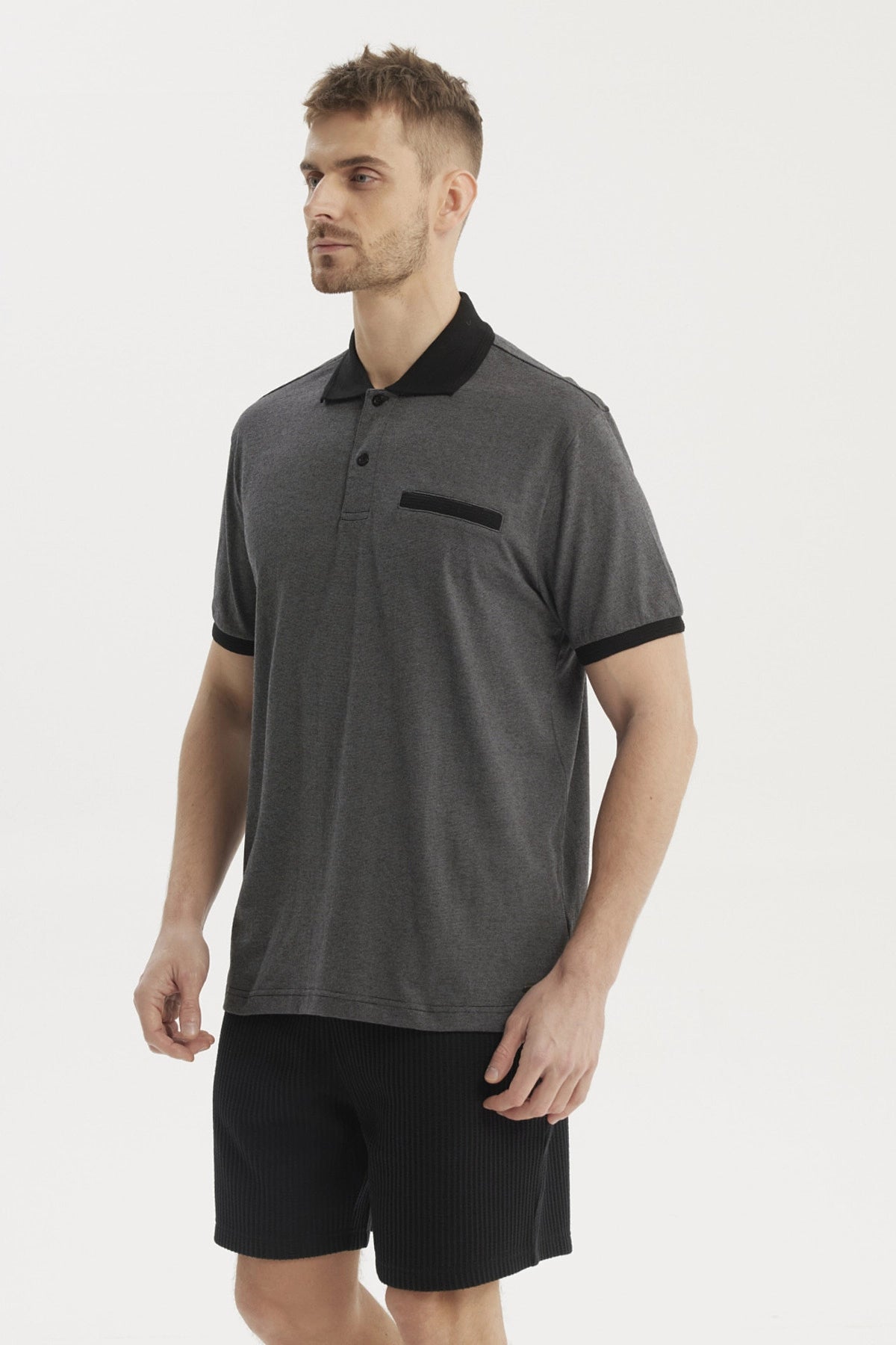 Polera Hombre Cuello Polo Jacquard Marengo
