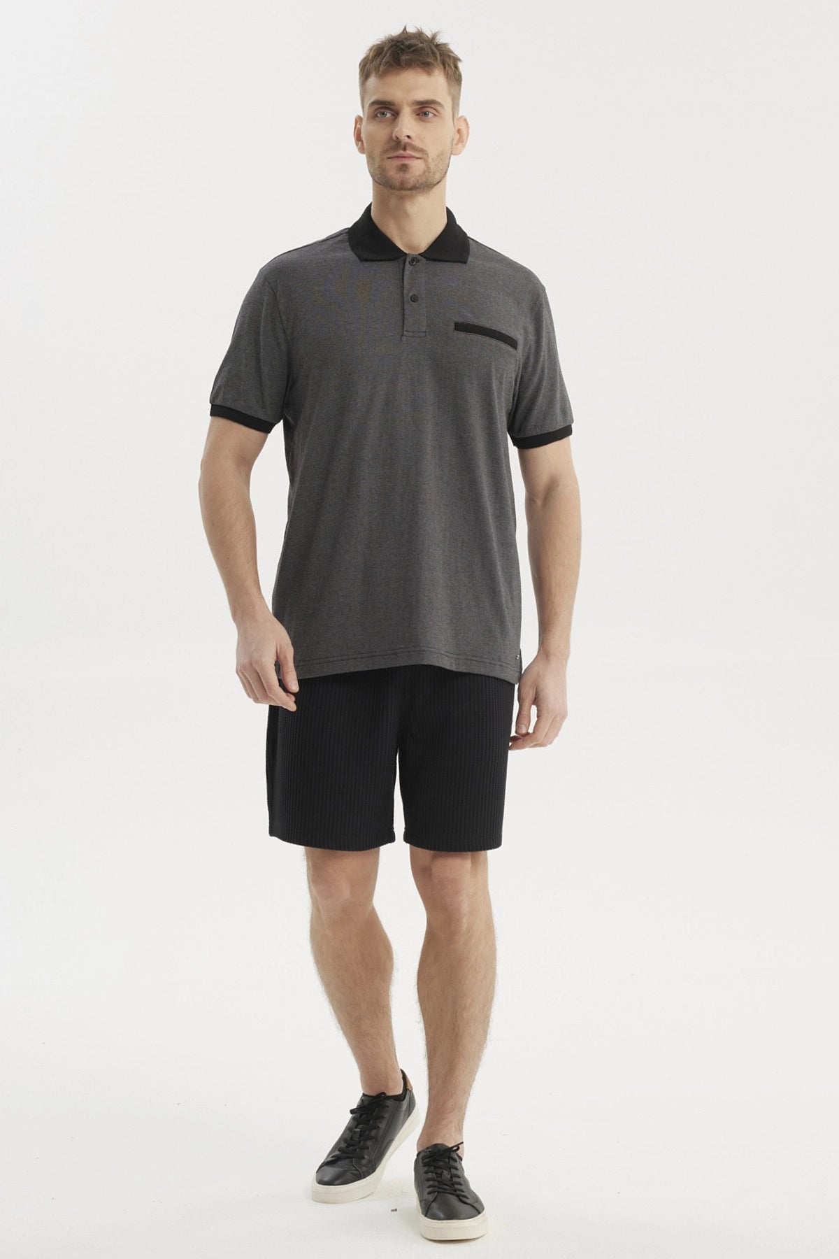 Polera Hombre Cuello Polo Jacquard Marengo