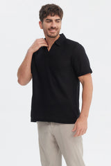 Polera Hombre Slim Cuello Polo Negro