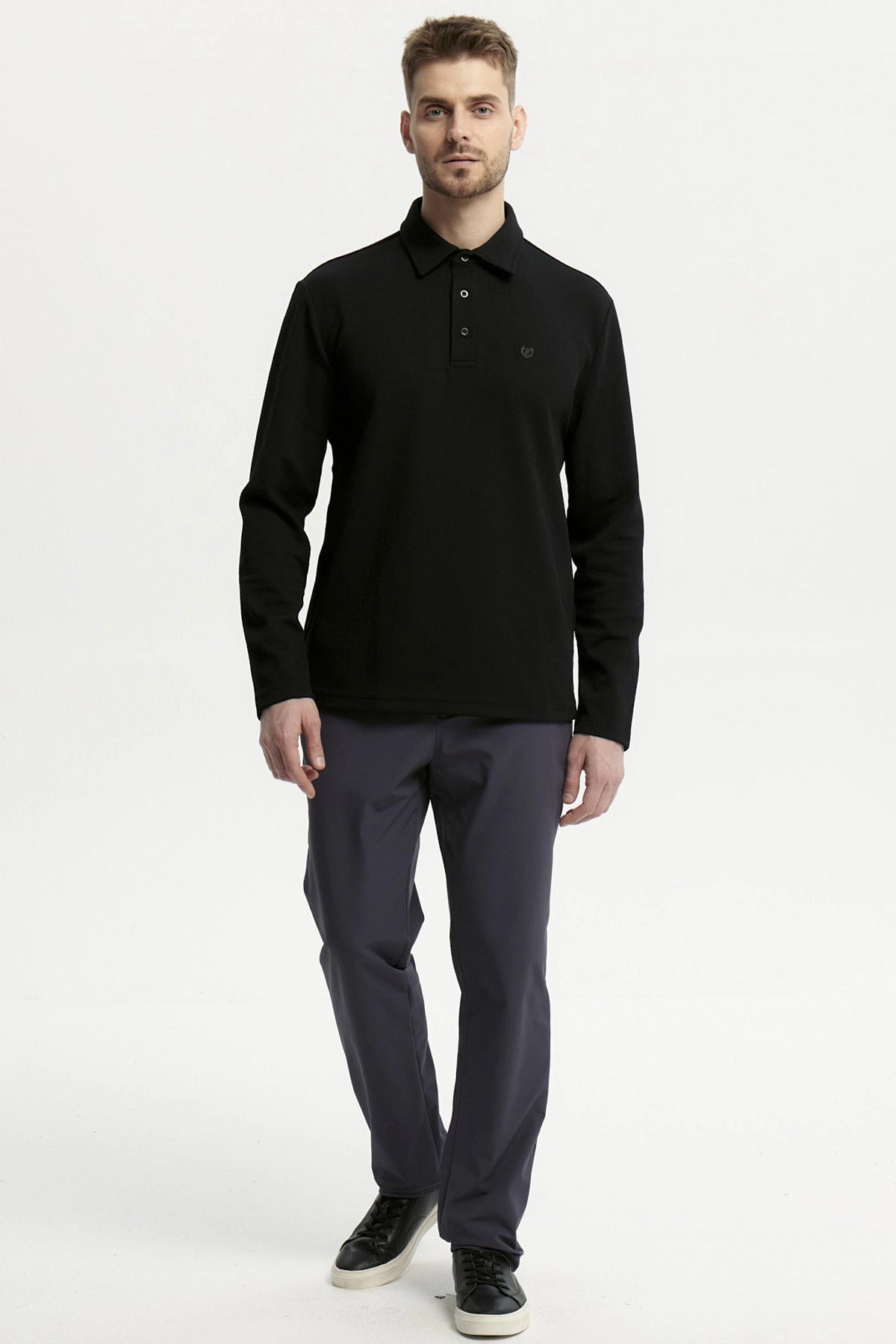 Polera Hombre Slim Cuello Polo Negro