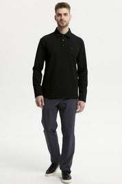 Polera Hombre Slim Cuello Polo Negro