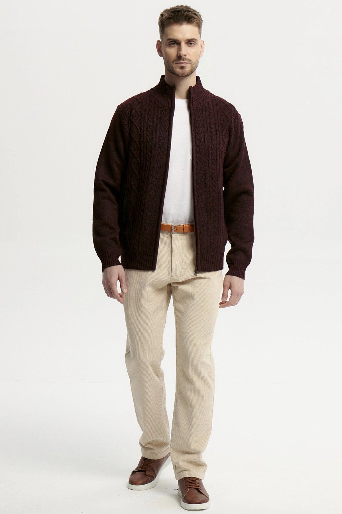 Sweater Hombre Cuello Con Cierre Burdeo