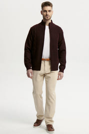 Sweater Hombre Cuello Con Cierre Burdeo