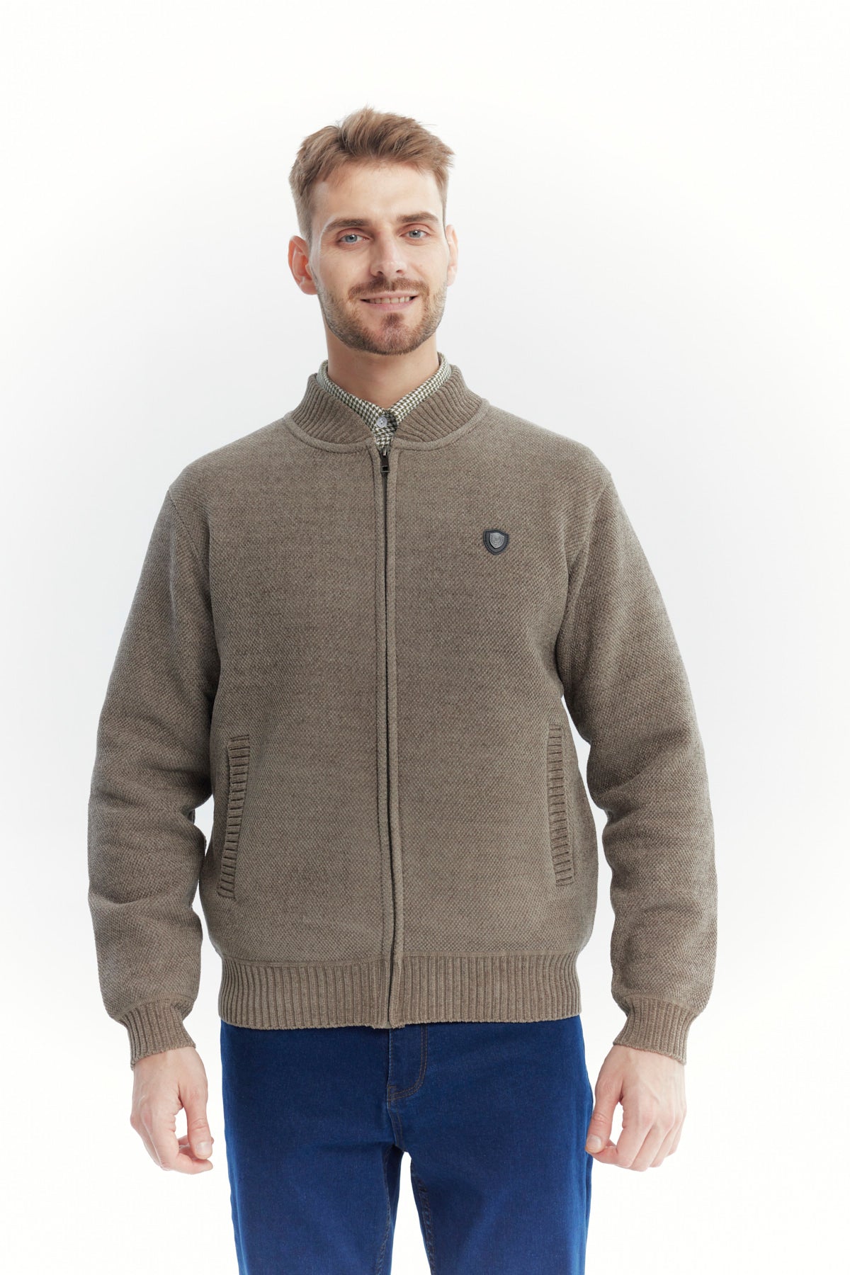 Sweater Hombre Cuello Con Cierre Café