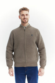 Sweater Hombre Cuello Con Cierre Café
