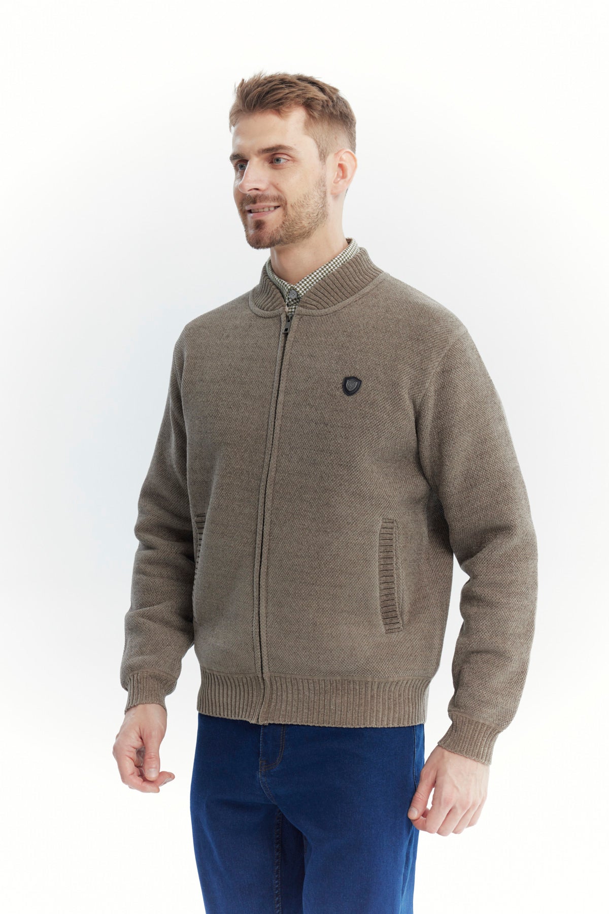 Sweater Hombre Cuello Con Cierre Café