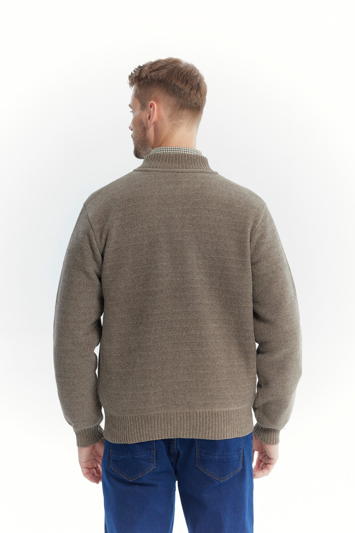 Sweater Hombre Cuello Con Cierre Café