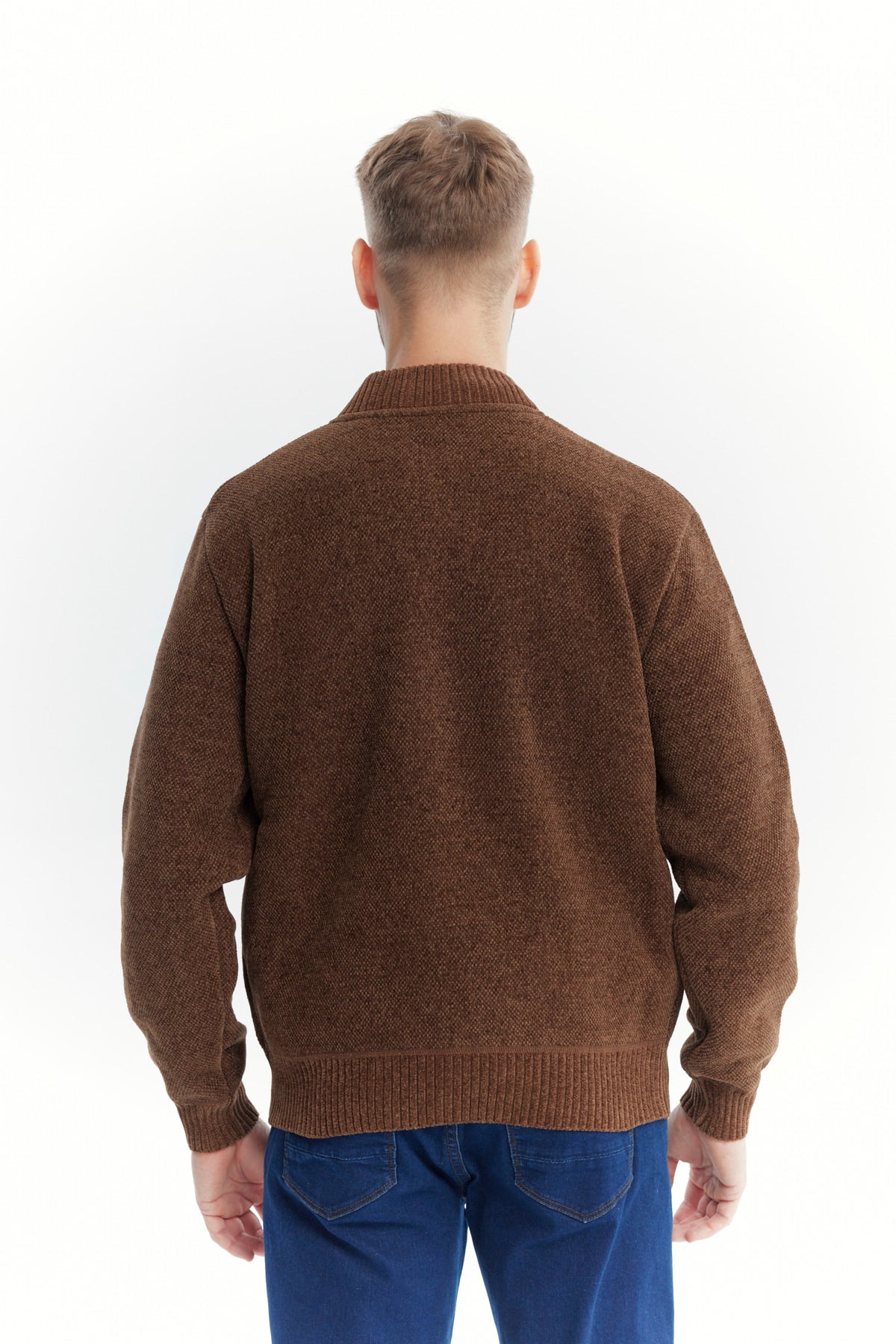 Sweater Hombre Cuello Con Cierre Café Claro