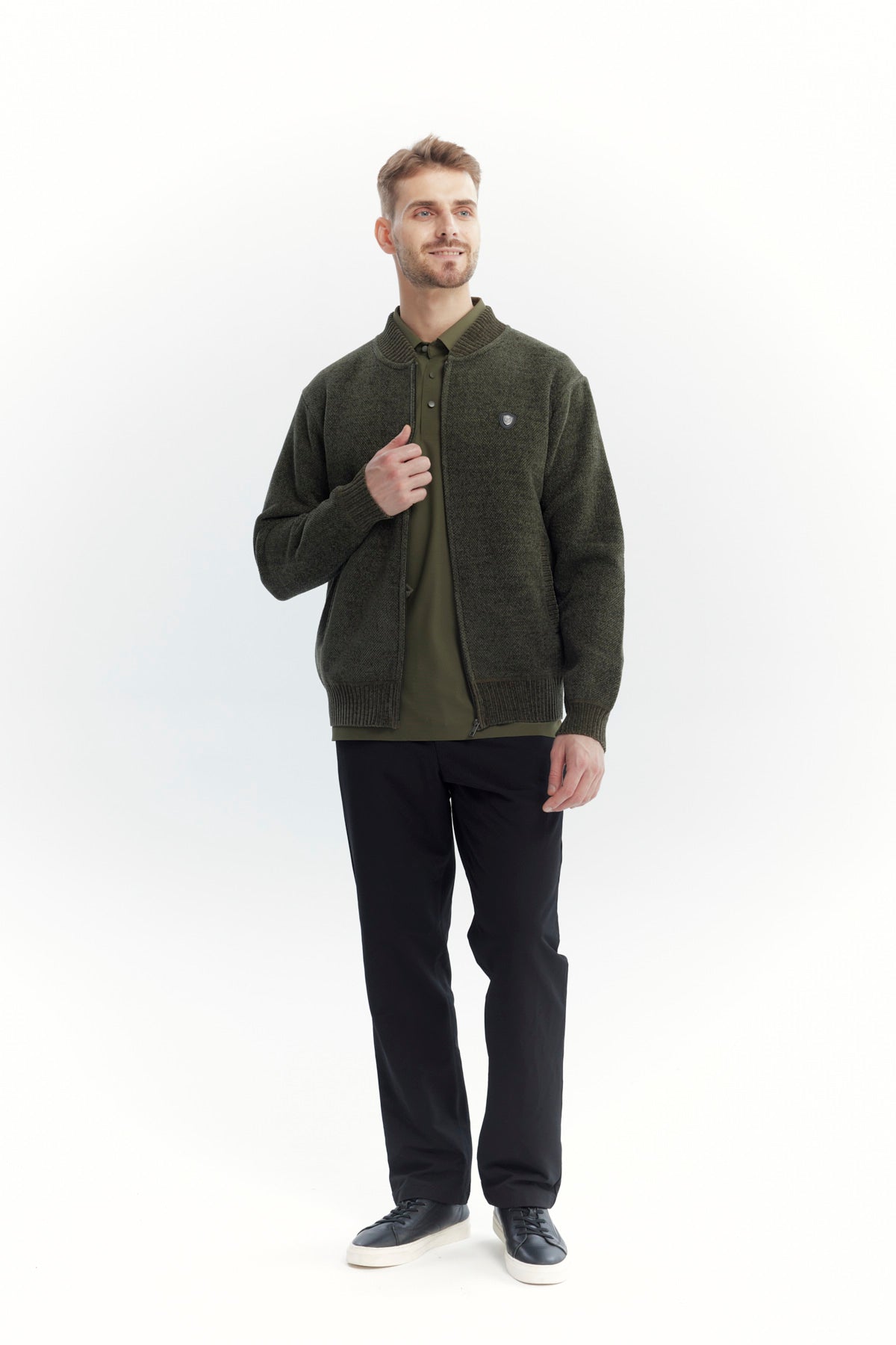 Sweater Hombre Cuello Con Cierre Verde
