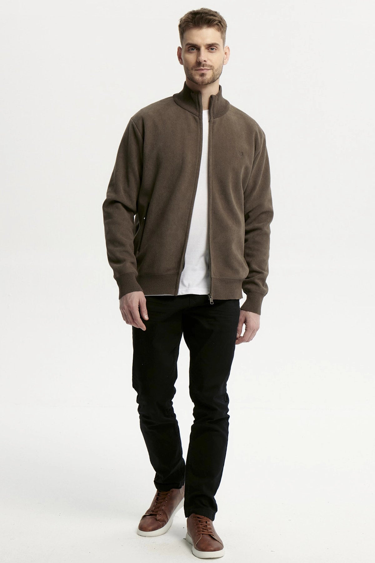 Sweater Hombre Cuello Con Cierre Verde